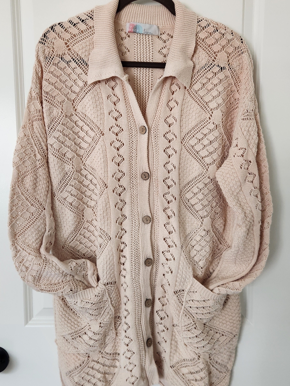 Free People Cream Open-Knit Button Cardigan